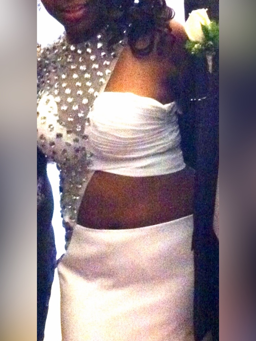 White Crystal-Embellished Two-Piece Maxi Dress.  Size 8 but runs a little big.